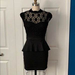 Peplum Lace MiniDress, Black Open Back